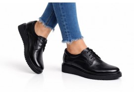 Pantofi dama din piele naturala negri – casual, talpa confort, design modern urban P102N2